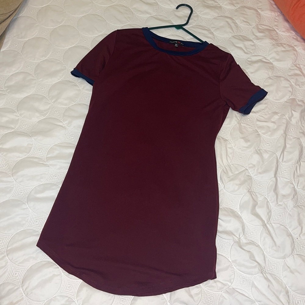 Burgundy/Navy Blue Varsity Fit Short Sleeved Dress